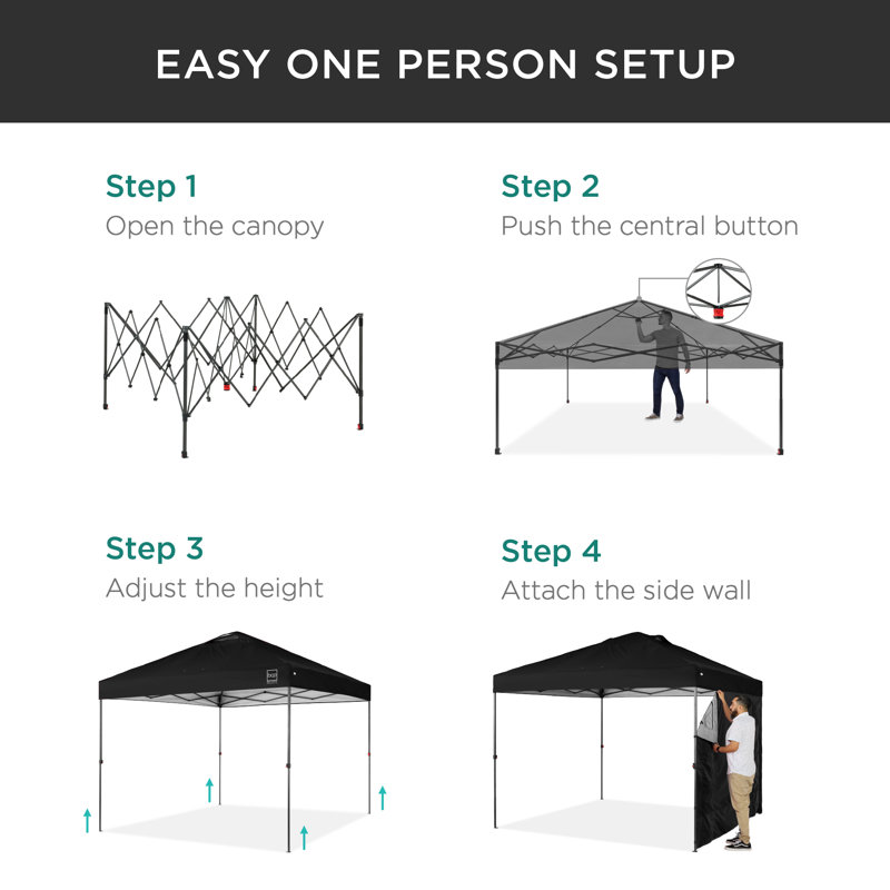 10X10ft Easy Setup Pop Up Canopy, Portable Tent W/ Side Wall, 1-Button Push, Case, Black