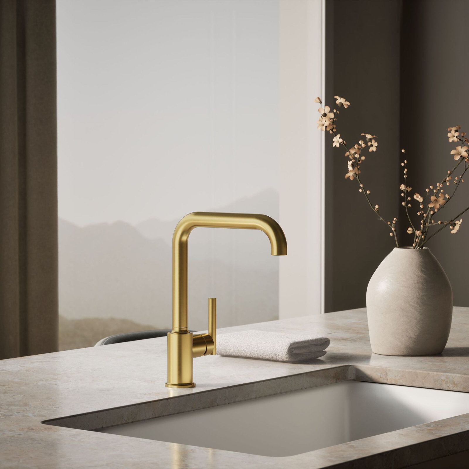 Purist Single-Hole Kitchen Sink Faucet with 8" Spout, Vibrant Brushed Moderne Brass
