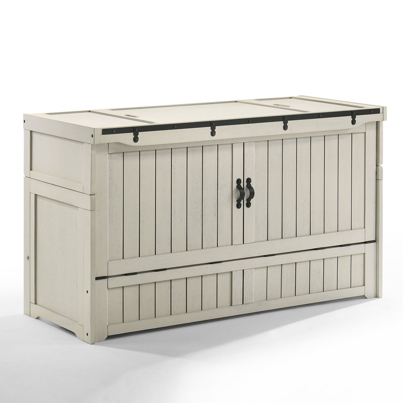 Lit escamotable Night & Day Furniture avec matelas en mousse à mémoire de forme de 15 cm (6 po), format Queen, blanc vintage et quincaillerie Ranchero