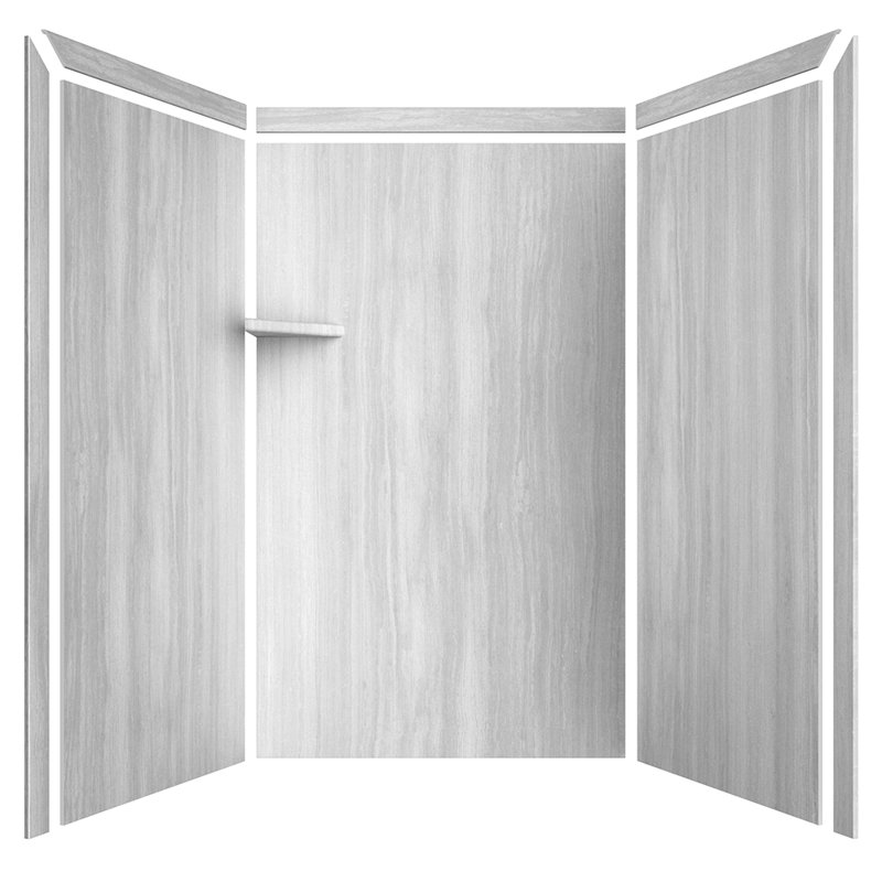 FlexStone Elegance 3-Panel 48"W x 36"D x 80"H Alcove Shower Surround in Silver Strata, Silver Strata