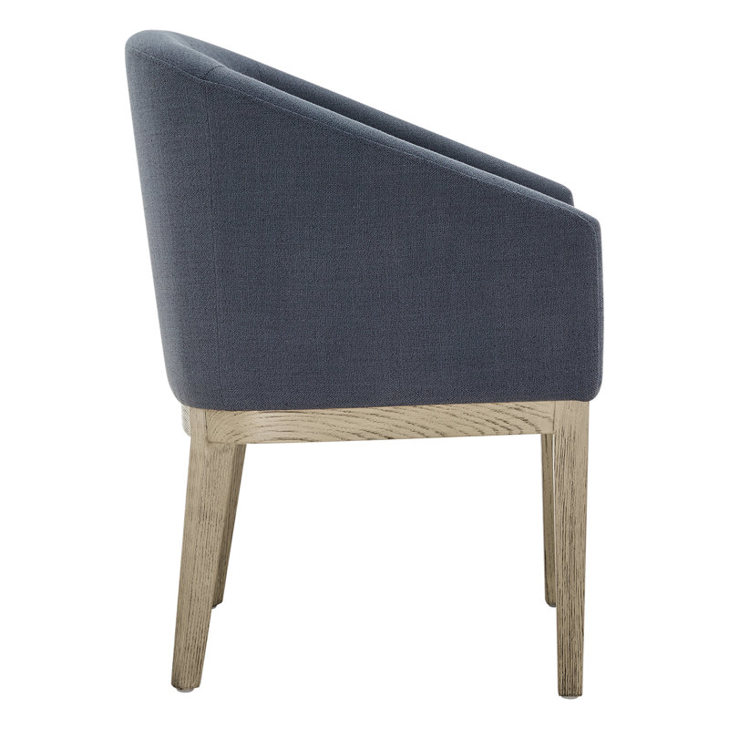 Bethea Rounded Back Dining Chair with Solid Wood Legs, Performance Linen Effie Indigo
