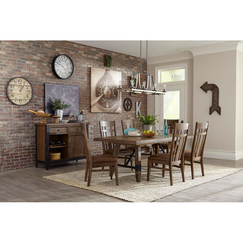 Huell Extendable Solid Wood Top Metal Base Dining Table