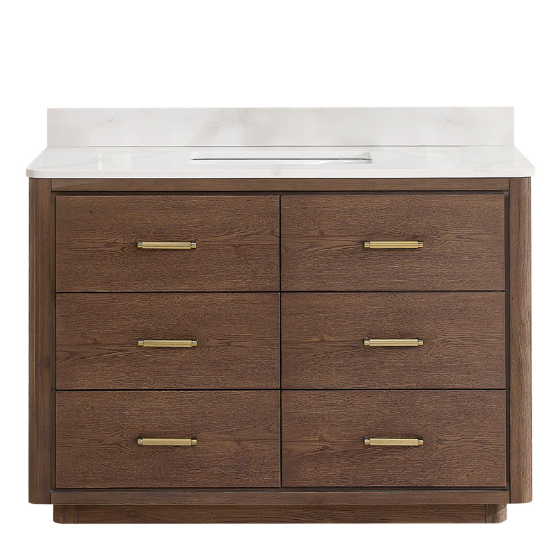 Ensemble de meuble-lavabo simple 48 po Porto, Chêne brun foncé, Or