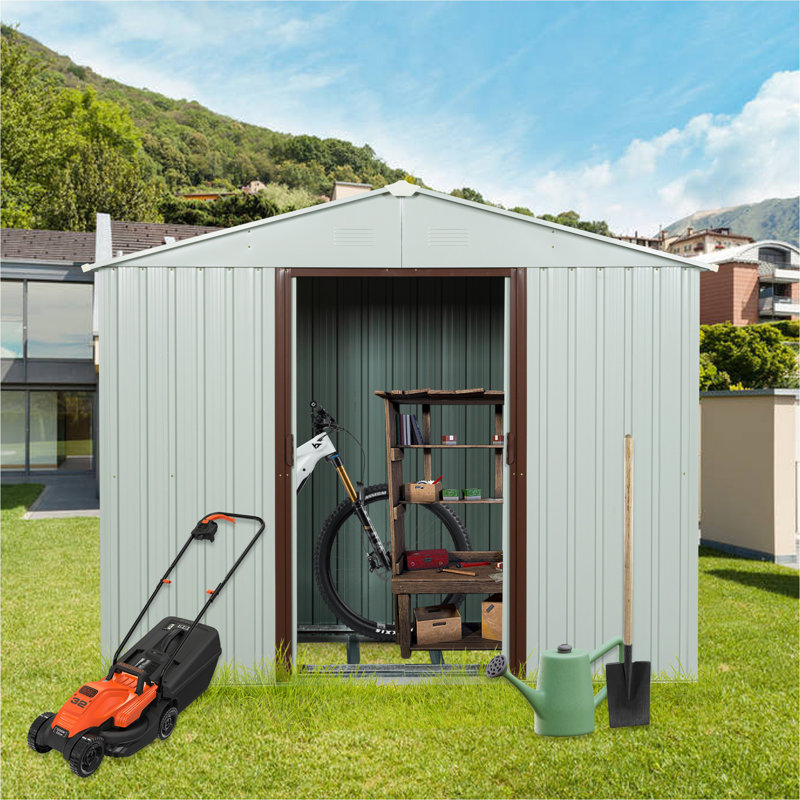 6 x 5ft White Metal Storage Shed with Sliding Doors