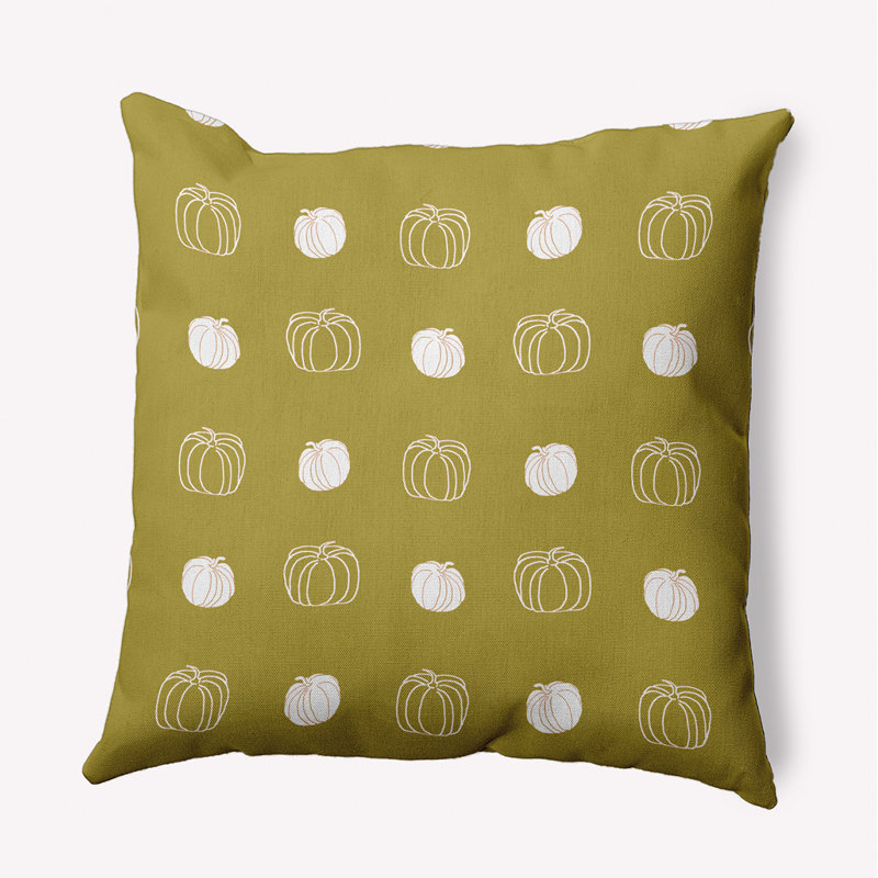 Coussin décoratif à motif citrouille, H 16 po x l 16 po, Carré, Or estompé