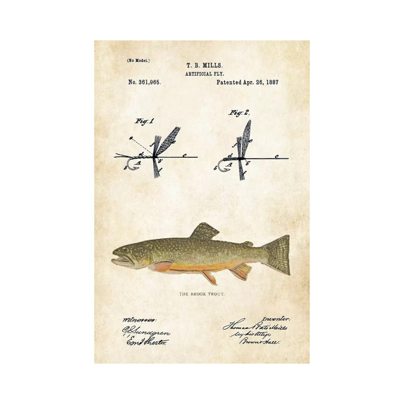 Brook Trout Fishing Lure by Patent77 - Wrapped Canvas Print, 30.48 cm H x 45.72 cm W