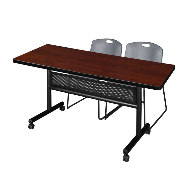 Regency Kobe 60 X 30 In. Flip-Top Privacy Nesting Table- Cherry, 2 Zeng Stack Chairs- Black
