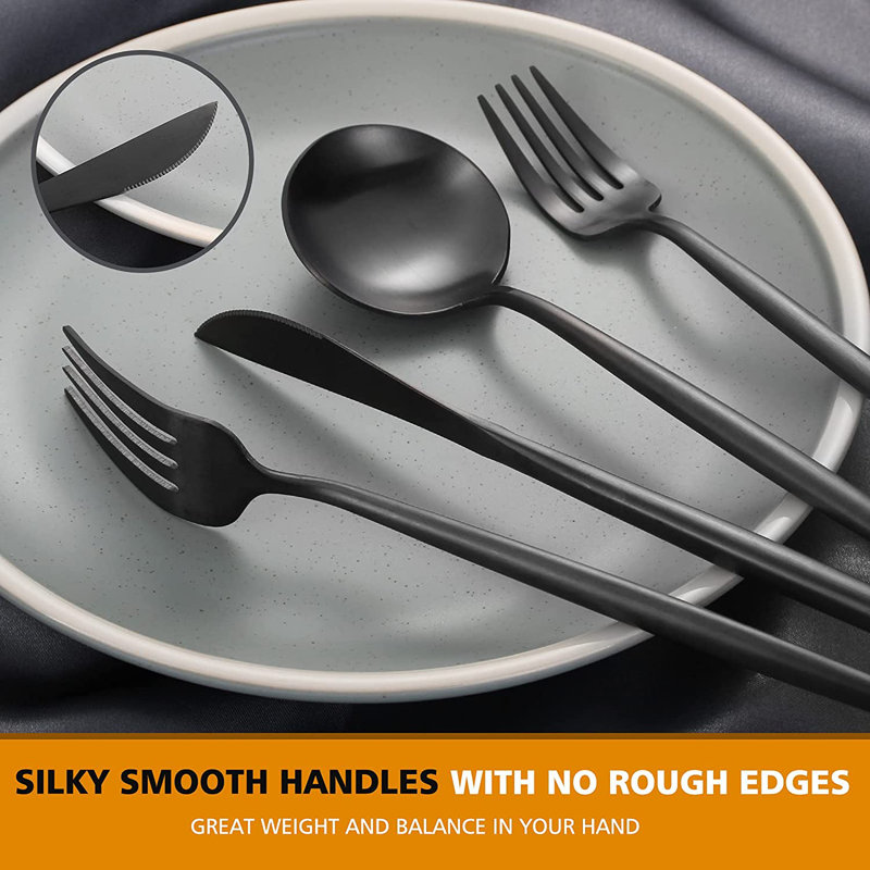 Orren Ellis Jessy Stainless Steel Flatware Set - Service for 8, Black