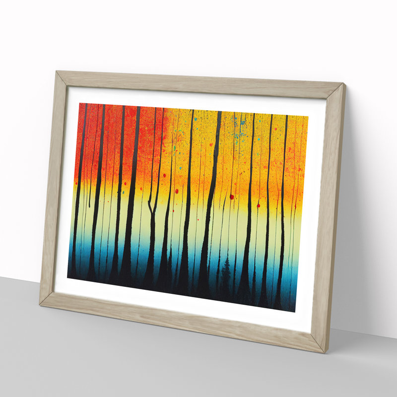 Summer Forest Paint Splatter Vol.4 Abstract - Single Picture Frame Painting, 46cm H x 64cm W x 2cm D, Oak Framed