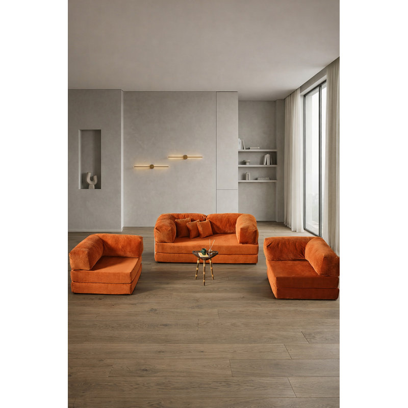 Grand canapé modulaire en velours Terracotta, Terracotta