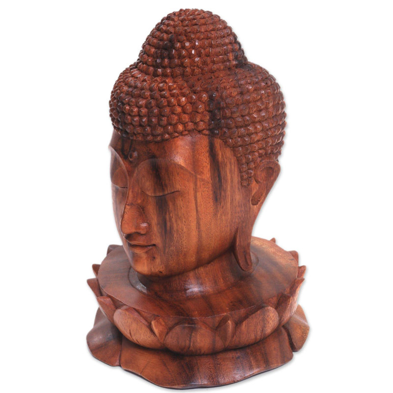 Sculpture en bois de Bouddha et de lotus fait à la main NOVICA