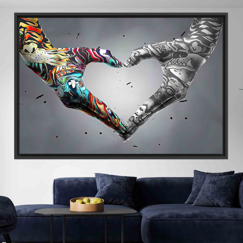 Art de graffiti à la main - décoration murale sur le thème de l'amour moderne pour les espaces de chambre à coucher, Noir
