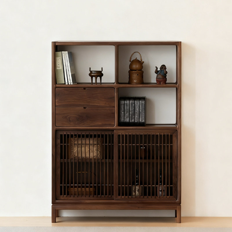 Modern Nut-Brown Solid Wood China Cabinet