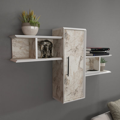 Tablette murale moderne, design en marbre blanc, 46,7 po x 13,8 po x 20,4 po | 100% panneau de particules enduit de mélamine, épaisseur: 0,7 pouce | Solution de rangement élégante pour la décoration intérieure, le salon et les espaces de bureau