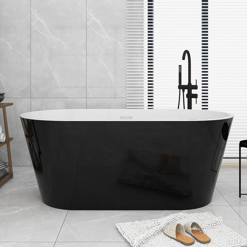67'' X 31'' Acrylic Freestanding Soaking Bathtub, Glossy Black