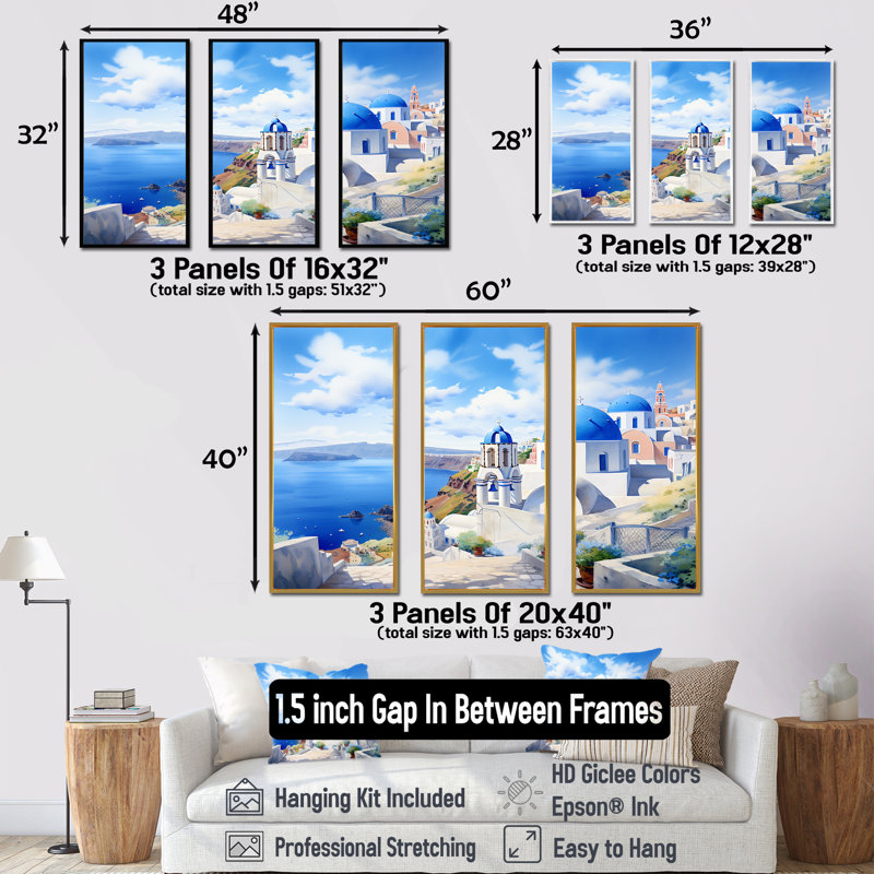 Grèce, paysage de Santorin III - Grèce, art mural, Cadre flottant brun, H 28 po x l 36 po