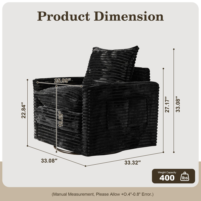 Upholstered Plush Corduroy Swivel Armchair , Black