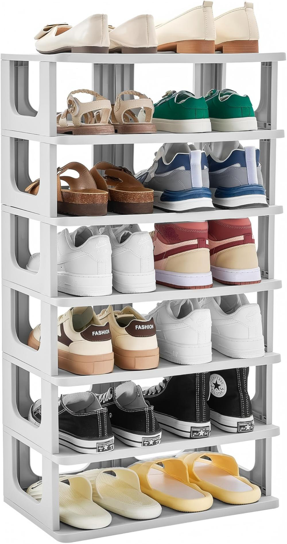 Rebrilliant 7-Tier Small Shoe Rack, Vertical Narrow Stackable Organizer ...