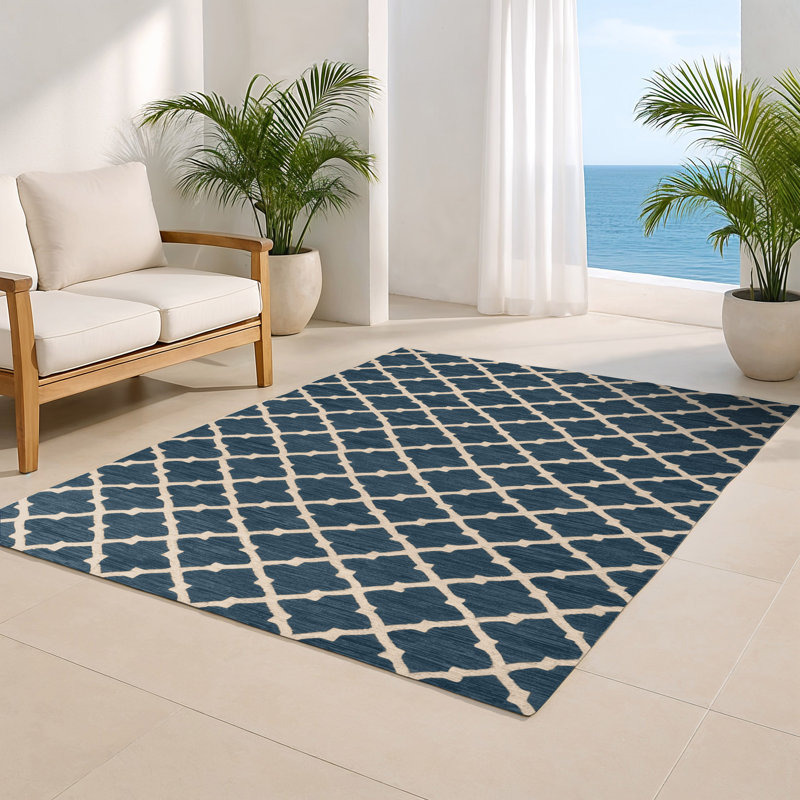Tapis bleu intérieur et extérieur Trellis, Rectangle 5 pi x 7 pi