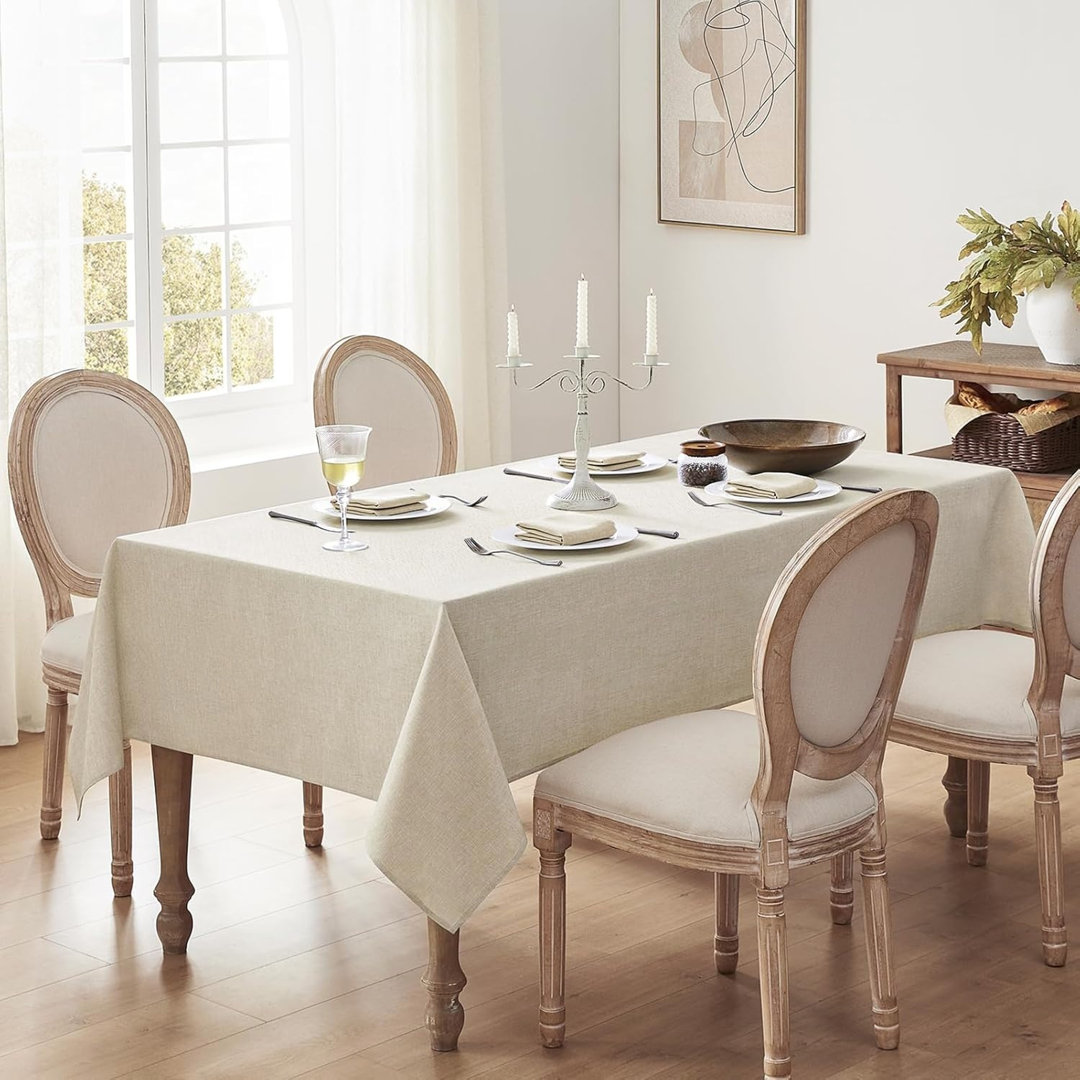 Cream Large Table Cloth Rectangular 280x140 cm Wipeable Tablecloths Faux Linen Desige