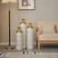 Vase de plancher 3 pièces en or blanc, design prisme doré, grand vase décoratif en métal