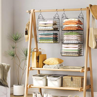 Organisateur à 5 niveaux pour garde-robe, étagères à vêtements avec 4 crochets de suspension et 5 crochets en S