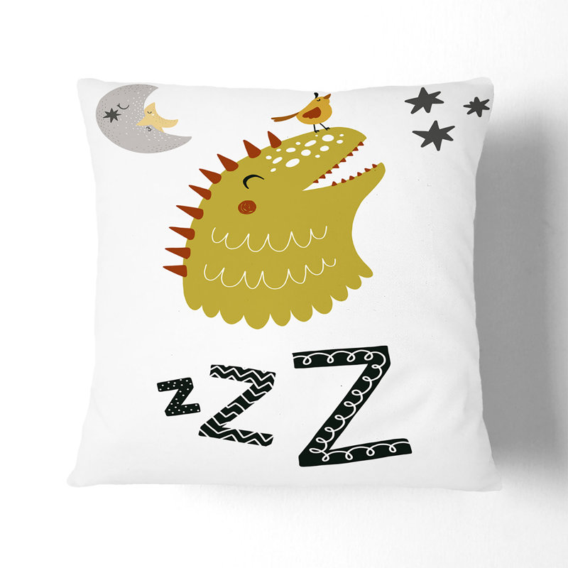 Zzz Dino Typography Square Throw Cushion, 55cm H x 55cm W x 20cm D, Black