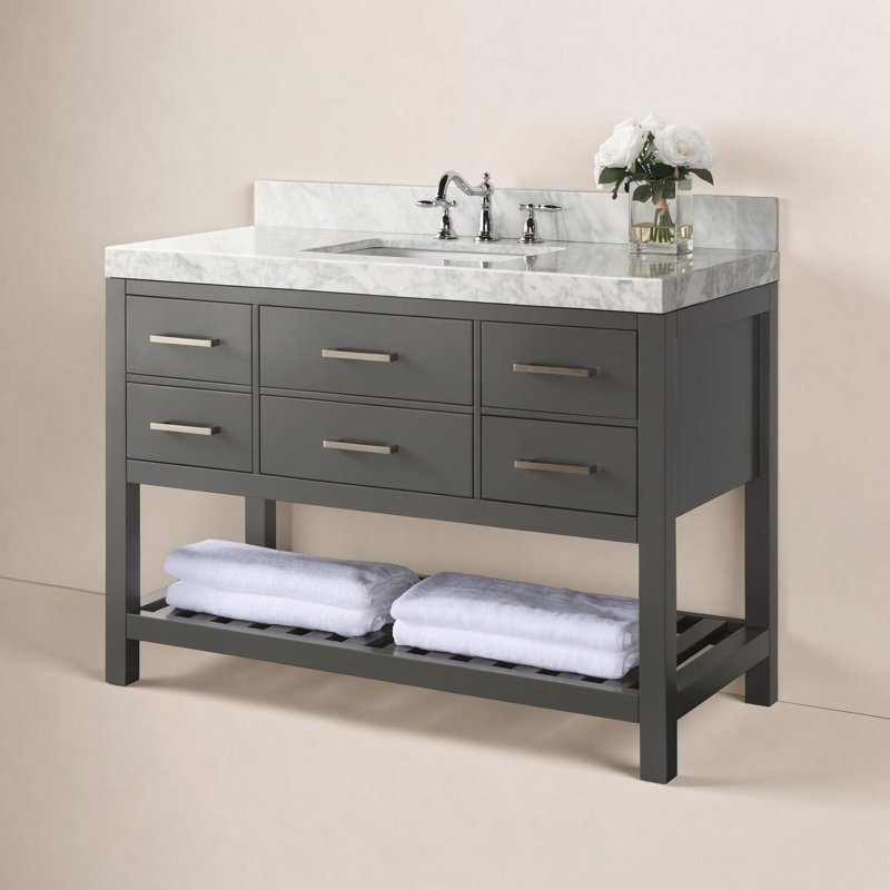 Carrie 48'' Single Bathroom Vanity with Top, Sapphire Gray/Brushed Nickel, Carrara White Marble