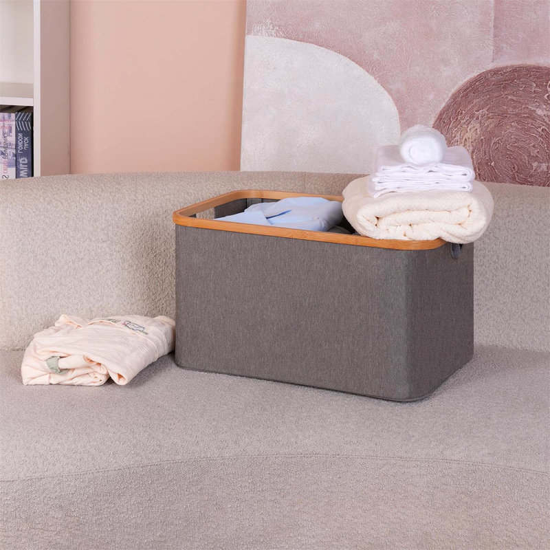 Bhargava Fabric and Bamboo Laundry Basket, 30 x 54 x 37, Grey