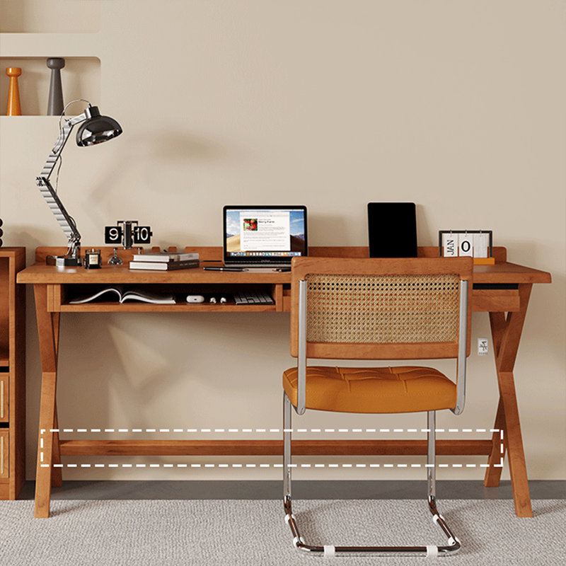 Bureau rectangulaire moderne en bois massif avec 1 tiroir couleur cerisier, H 29,53 po x l 47,24 po x P 21,65 po
