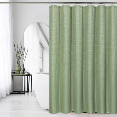 Rideau de douche vert sauge, rideau de douche en tissu texturé tissé gaufré pour salle de bain - Tissu doux et luxueux hôtel spa, hydrofuge, lavable à la machine