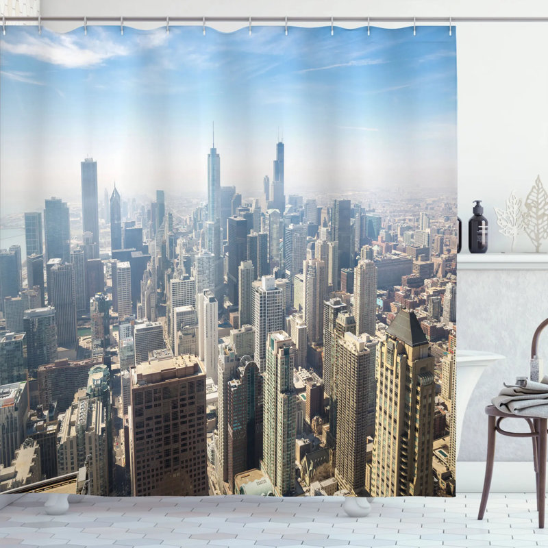 Ensemble de rideau de douche et crochets cityscape, H 70 po x l 69 po