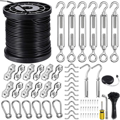 String Light Hanging Kits, 300FT Coated Stainless Steel 304 Wire Rope