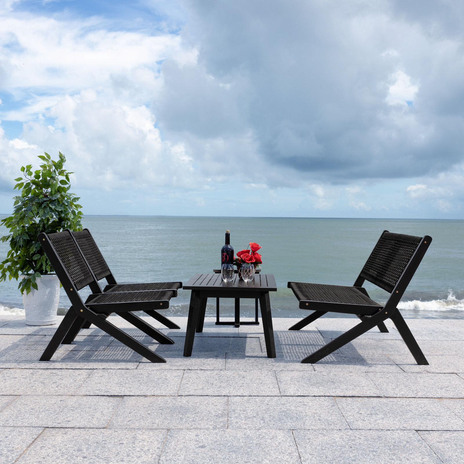 Kismet 4-Person Acacia Patio Seating Group, Black