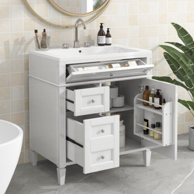 30'' Single Bathroom Vanity with MDF Top, White