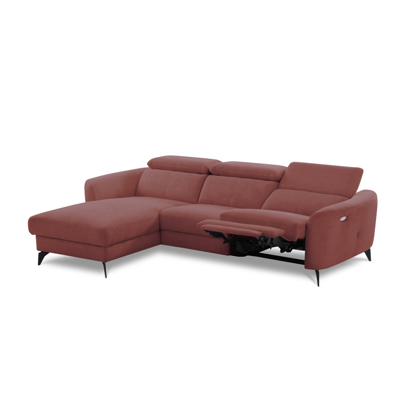 Brighton Power Reclining Corner Sofa with Adjustable Headrests in Chenille Fabric, Red, Left Hand Facing