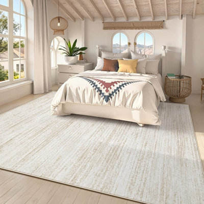 Tapis beige moderne lavable, doux et antidérapant à poils courts, imprimé, idéal pour le salon, la chambre à coucher, la salle à manger, la chambre d'enfant et la salle de jeux.