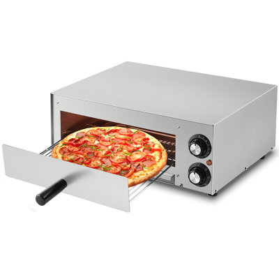 1100W Commercial Countertop Pizza Oven, 13 Inch Electric Pizza Maker with Dual Heating Elements, Stainless Steel Multi-Use Oven for Home & Restaurant, Sliver