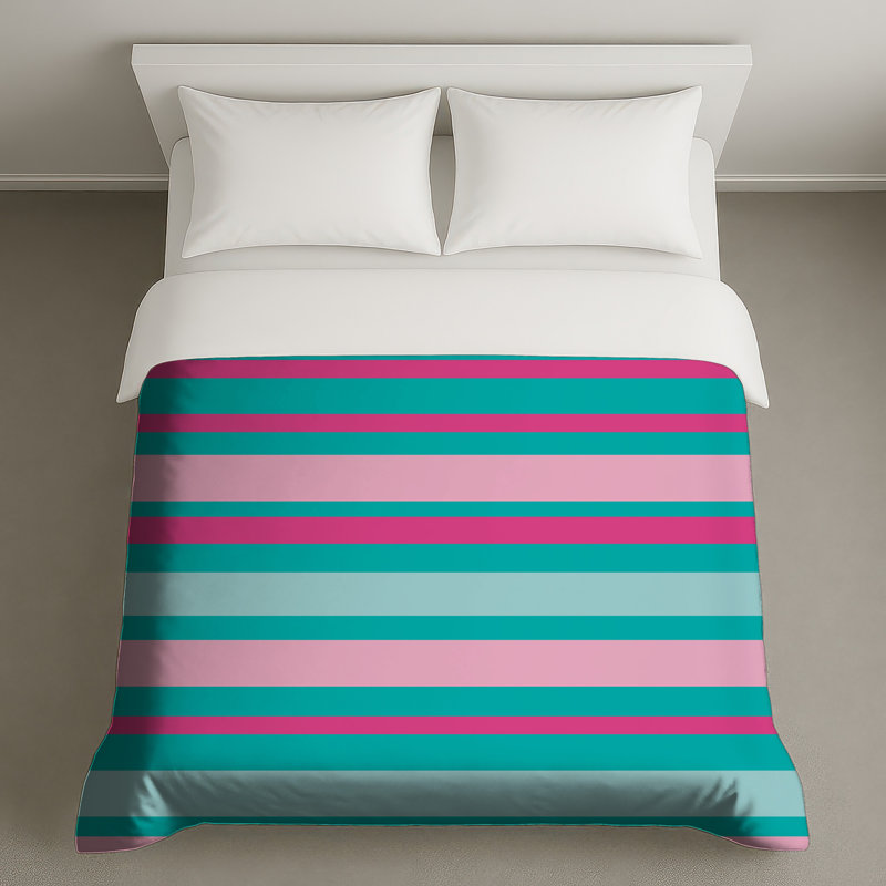 Housses de couette à rayures roses et bleu sarcelle, Twin