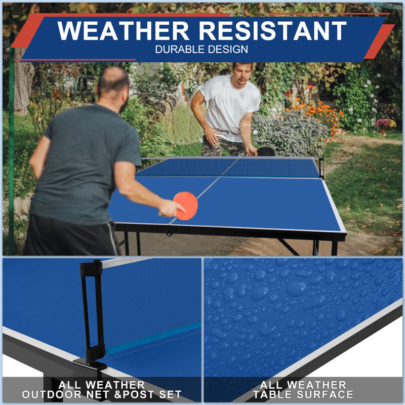 9' Ping Pong Table Set for Outdoor and Indoor, Foldable Table Tennis Table With Net, 2 Paddles, 2 Balls