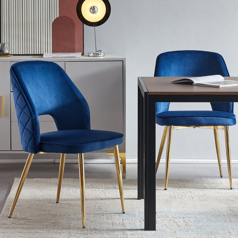Geoffrey Metal Side Chair, Navy Blue Velvet, 2