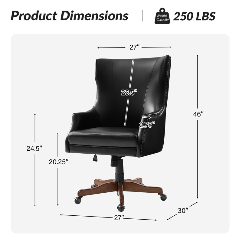 Eller Transitional Leather 46"Tall Office Executive Chair Tilting with Copper Nailheads and Wood Legs