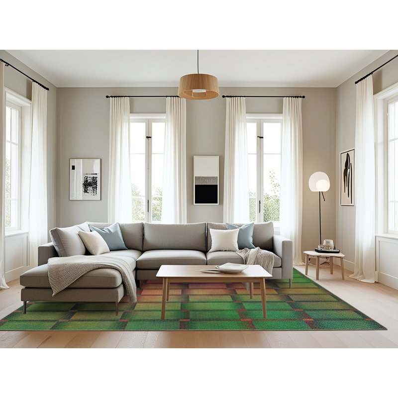 Tapis vert/rose à motifs, Rectangle 8 pi x 10 pi