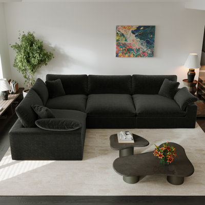 Amika Upholstered Cloud Couch Modular Sectional Sofa for Living Room and Bedroom