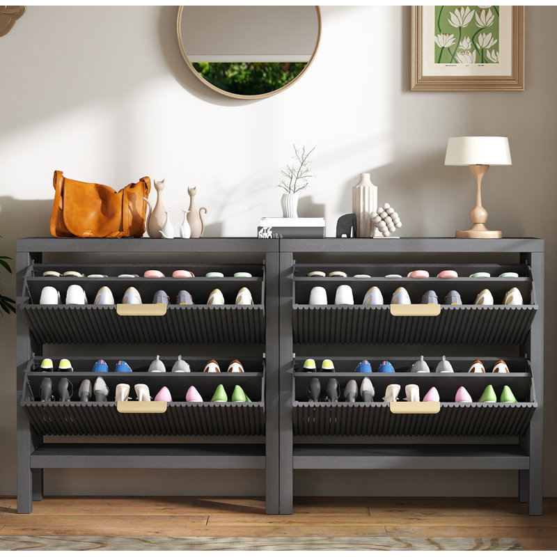 Armoire de rangement pour 18 paires de chaussures (ensemble de 2), Noir