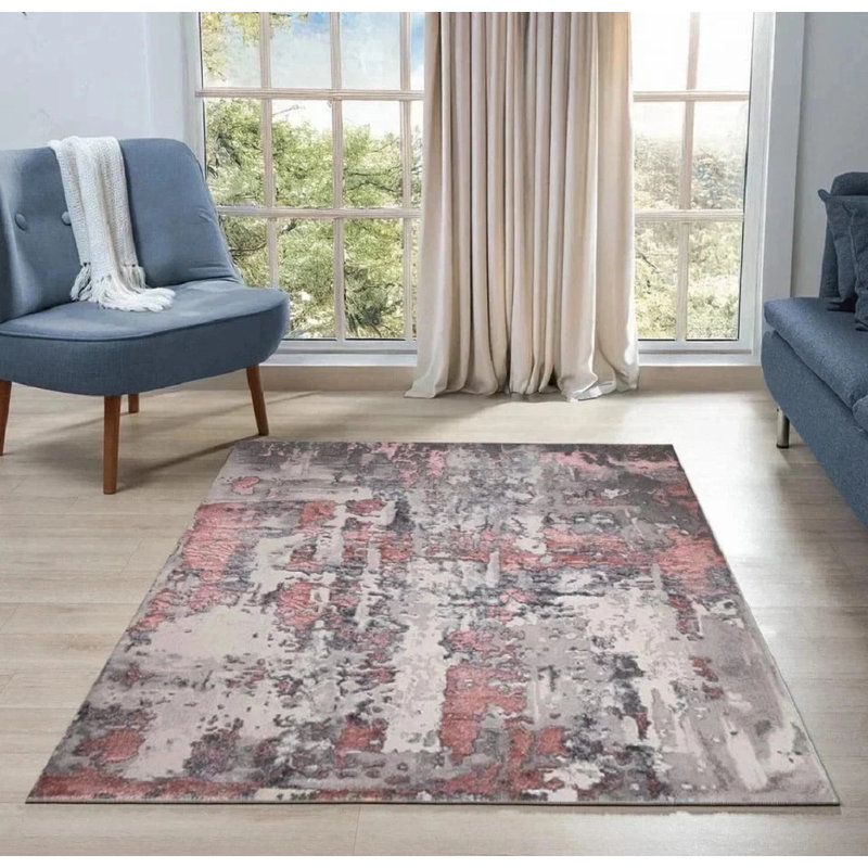 Abstract Indoor / Outdoor Area Rug, Rectangle 200 x 290 cm, Pink