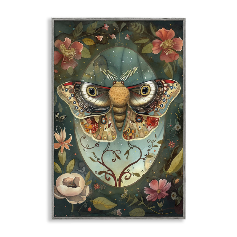 Ornate Botanicals & Moth, giclée encadrée, design par The Dutch Lady, H 30 po x l 20 po, Estampe numérique Farmhouse