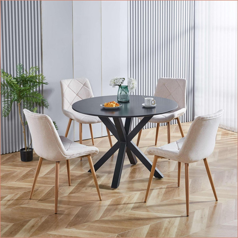 Table basse 42,1 po Mid-Century ronde, plateau en panneau de fibres à densité moyenne noir avec pieds en métal, facile à nettoyer et stable pour le salon