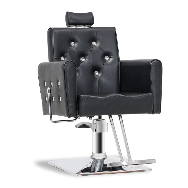 Hartnett Reclining Barber Chair, Swivel Salon Chair, Faux Leather, Black