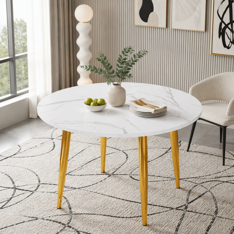 Table de salle à manger ronde extensible avec pieds en métal, Gold